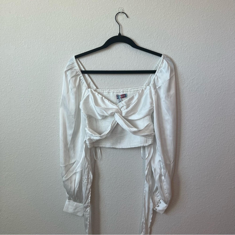 Urban Outfitters Satin Wrapped Bell Sleeve Crop Top